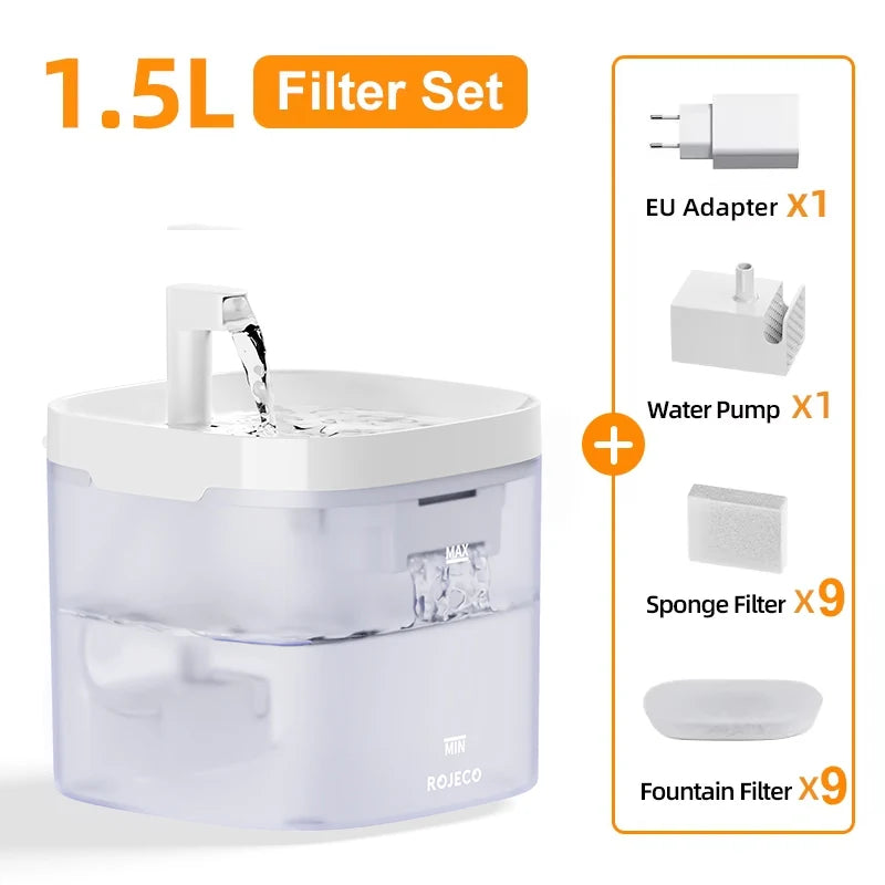 Fuente de Agua Automatica para Gatos y Perros - Dispensador Filtrado 1.5L